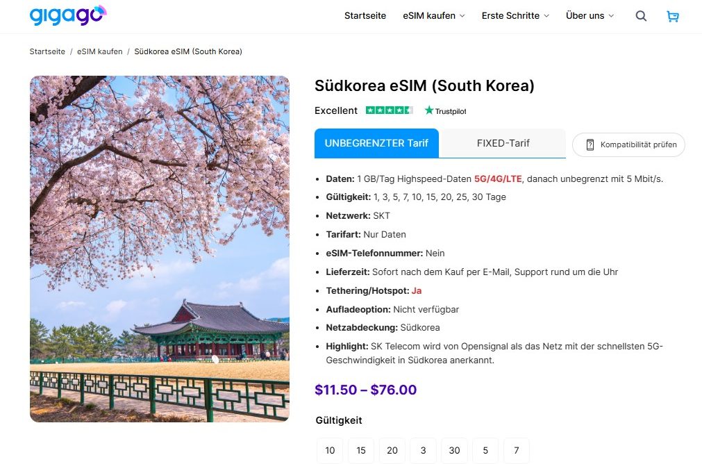 Suedkorea esim von gigago (South Korea)