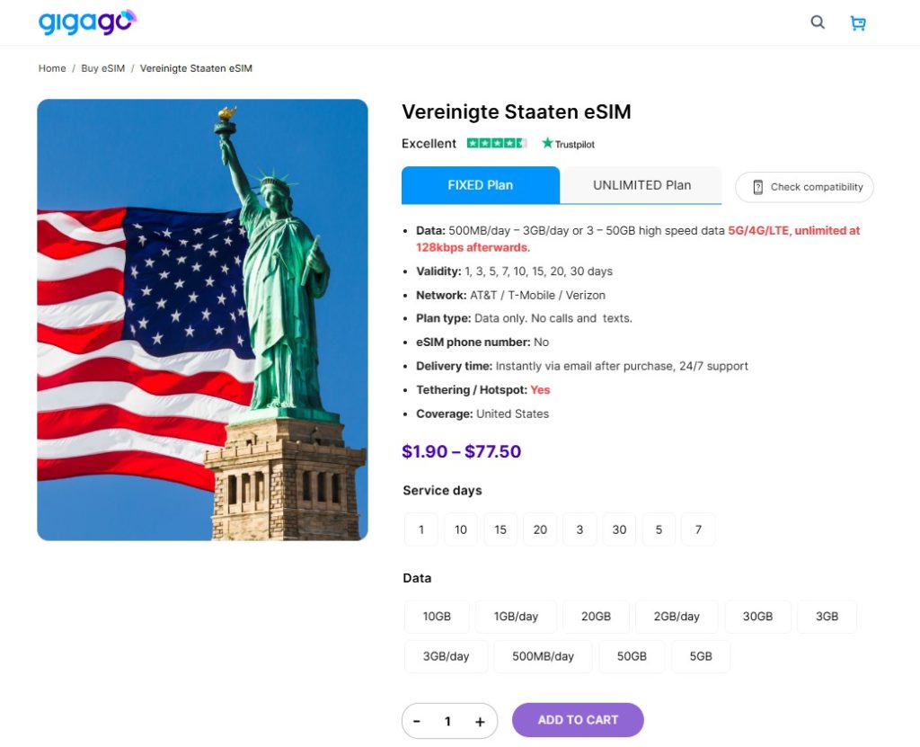 Die USA-eSIM von Gigago ersetzt physische SIM-Karten.