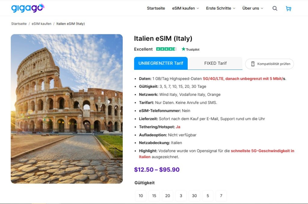 Italien eSIM von Gigago ersetzt physische SIM-Karte.