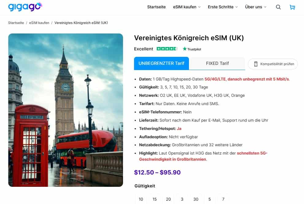 Gigago eSIM works in London and UK