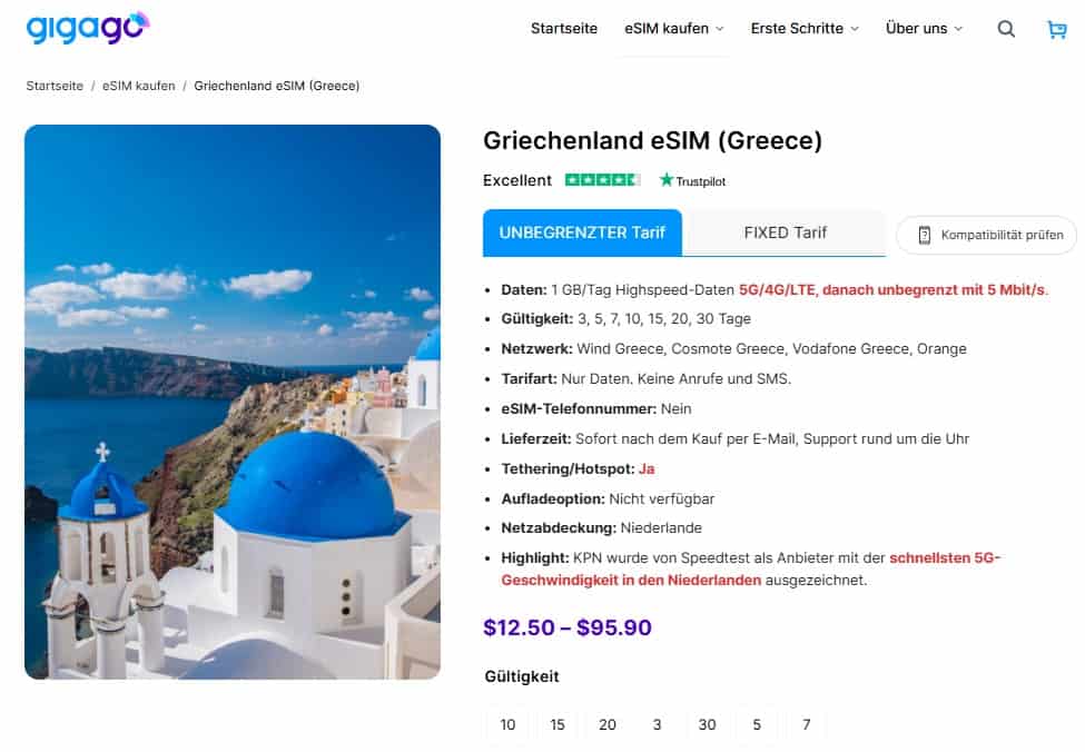 Griechenland esim von Gigago