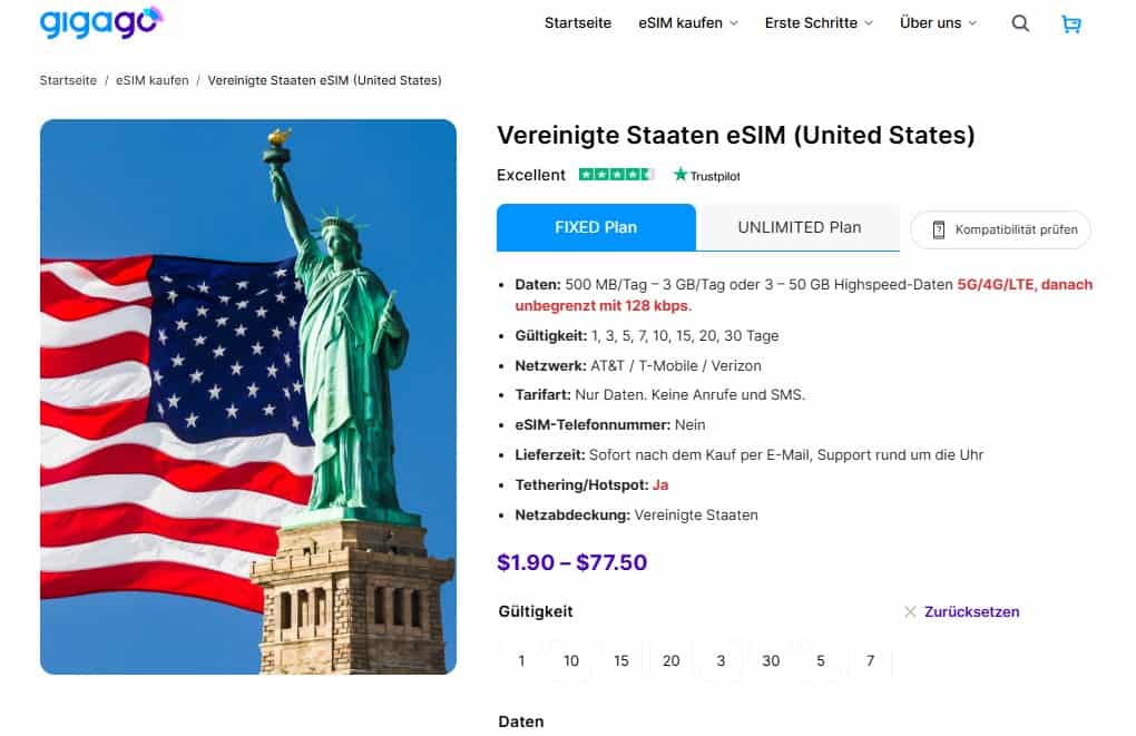 eSIM United States von Gigago ersetzt physische SIM-Karten