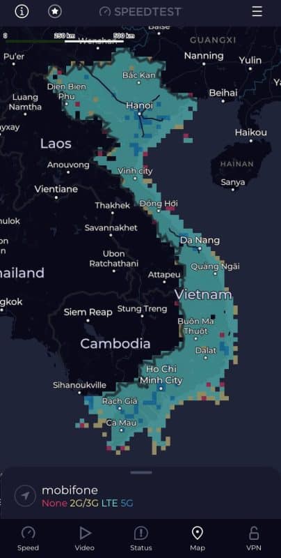 Coverage map of Mobifone in Vietnam (Source: SpeedTest)