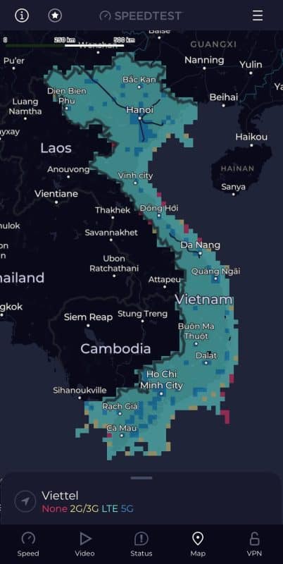 Coverage map of Viettel in Vietnam source (Source: SpeedTest)