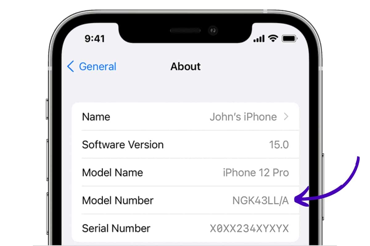 Check device name and model number for iOS