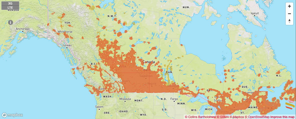 Coverage map off Bell in Canada