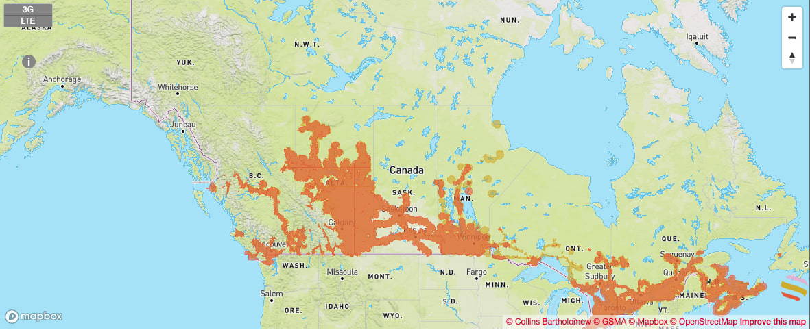 Rogers coverage map in Canada