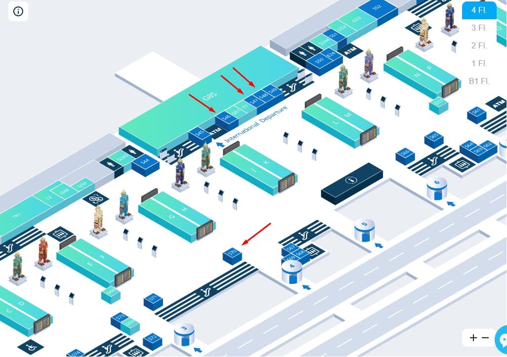 Map of SIM shops locations at BKK airport