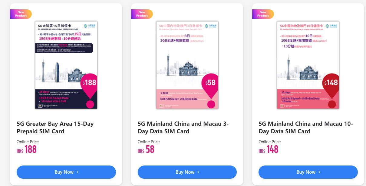 Forfaits SIM prépayés de China Mobile pour les touristes