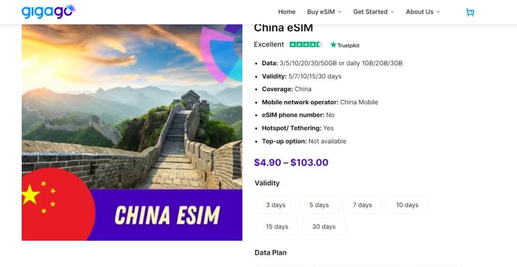 Gigago China esim for tourists - alternative to getting internet in China