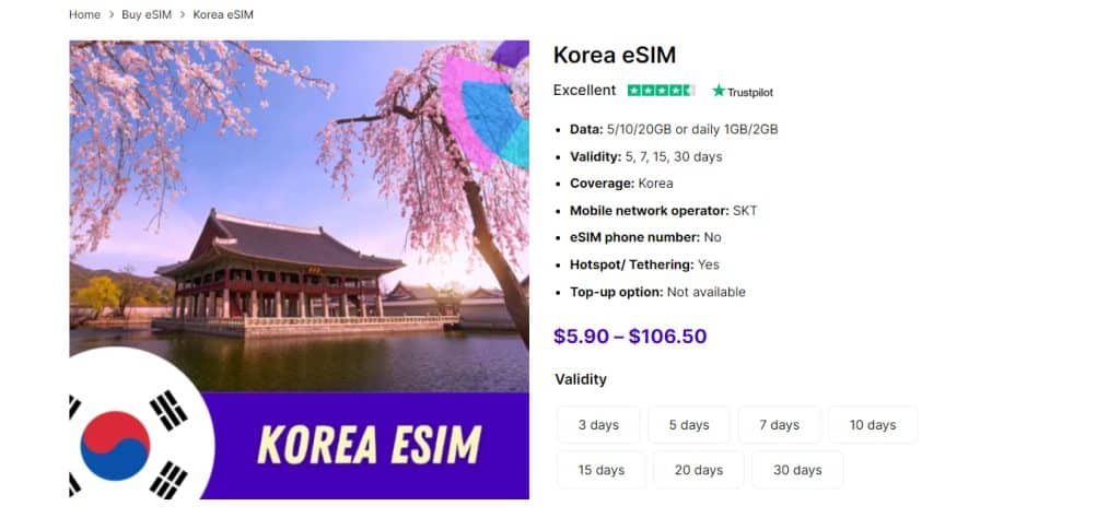 South Korea eSIM by Gigago - alternative to roaming in South Korea