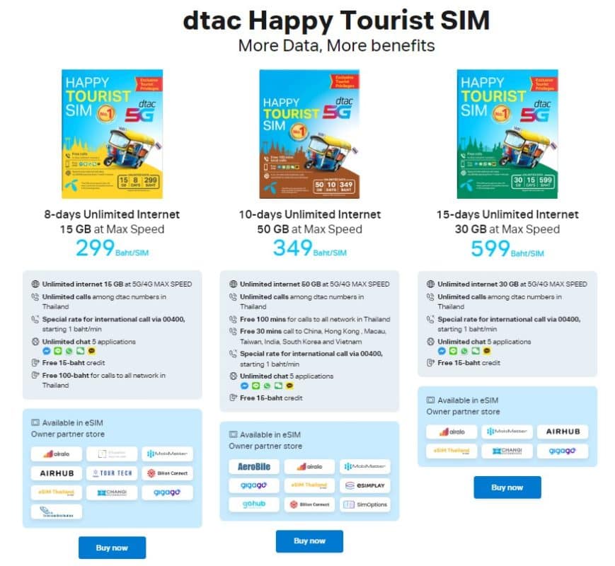 DTAC Happy Tourist SIM packages