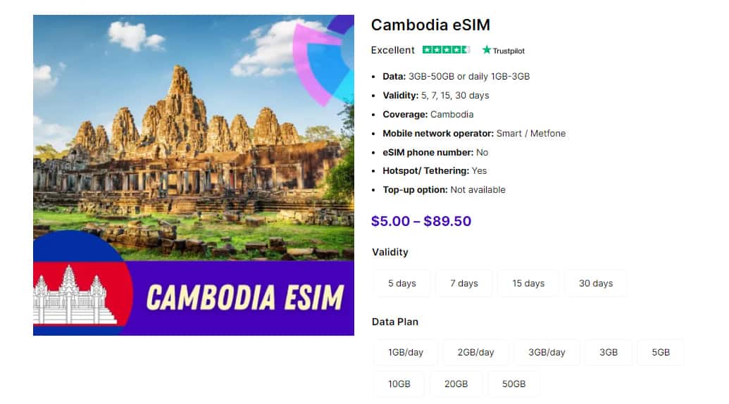 Gigago Cambodia eSIM - Cambodia SIM cards for tourists
