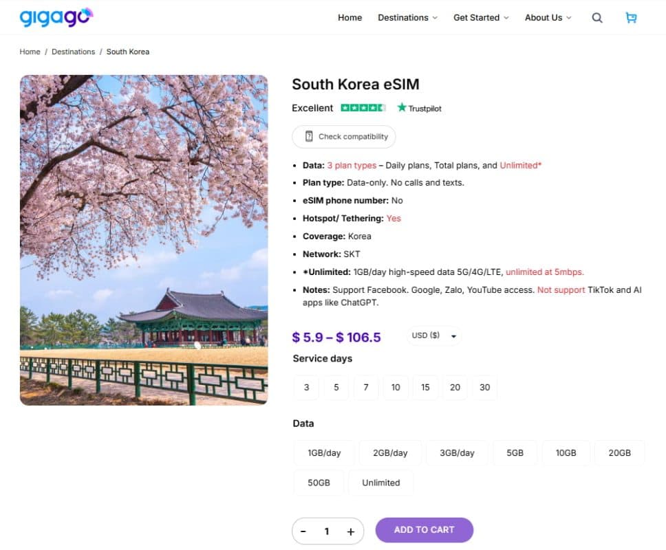 Korea eSIM by Gigago is alternative to Gimpo airport SIM card