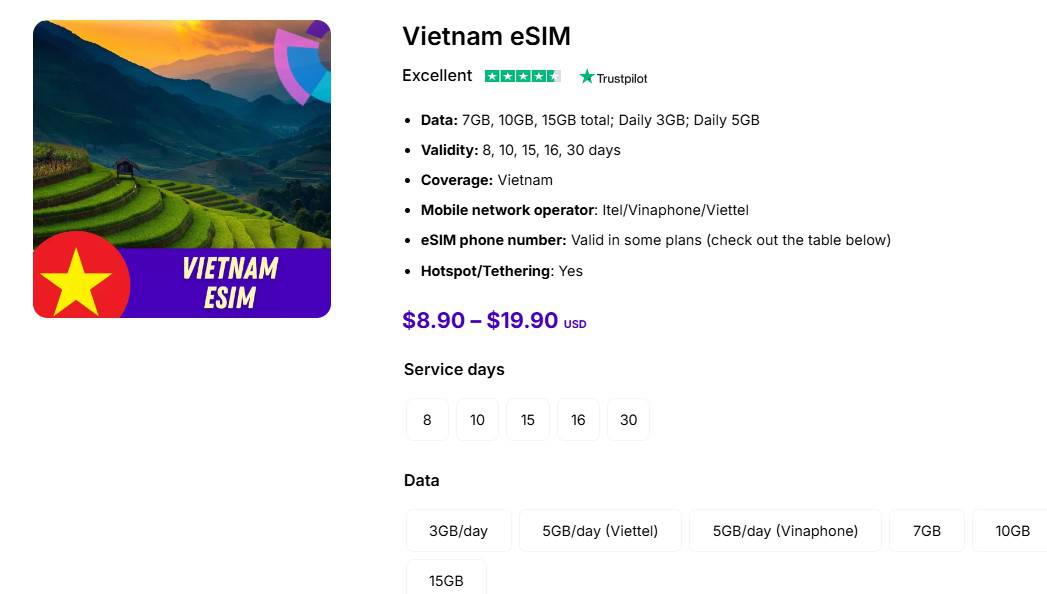 Gigago Vietnam eSIM as alternative to Internet access with your phone in Vietnam