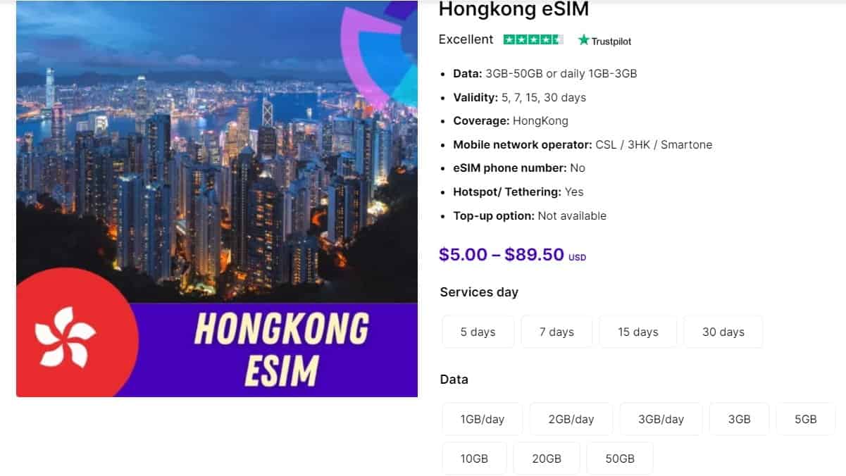 Hong Kong eSIM by Gigago
