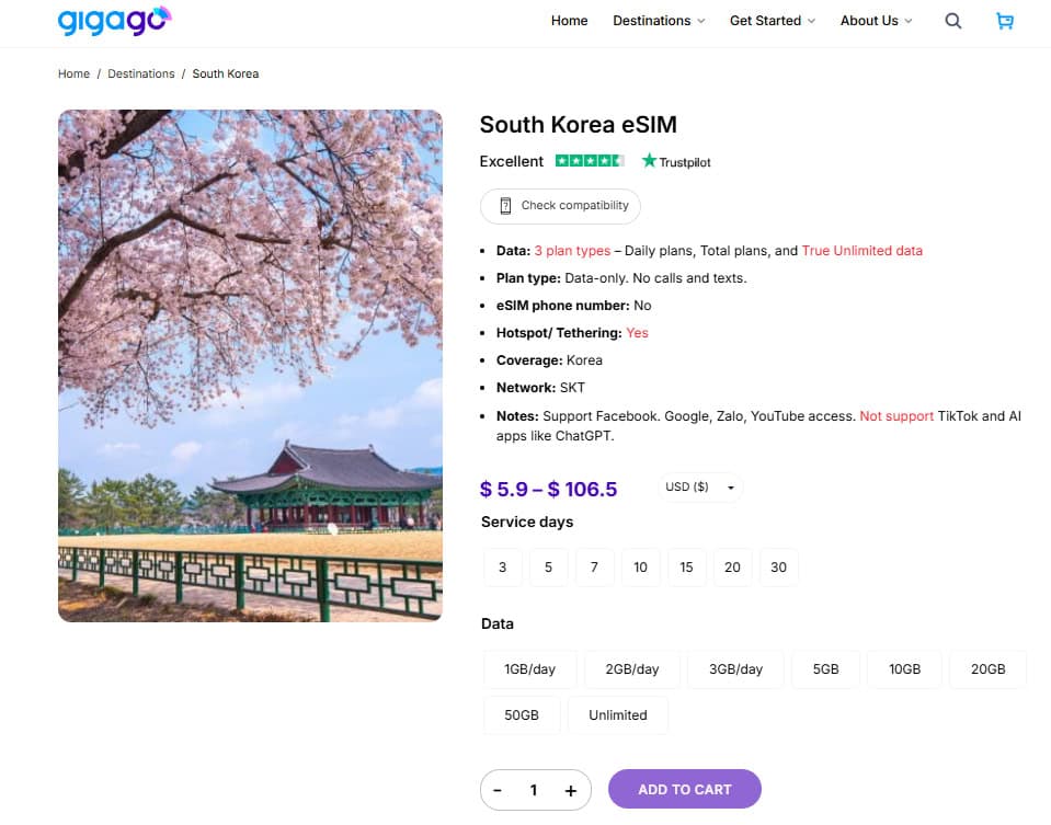 Korea eSIM by Gigago as a alternative to Jeju airport SIM card