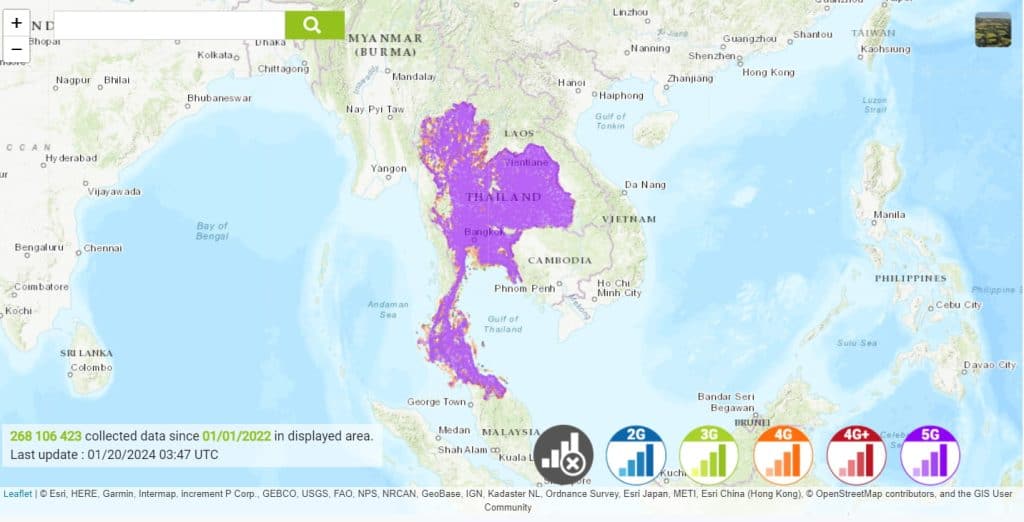 Coverage map of AIS mobile - mobile internet in Thailand