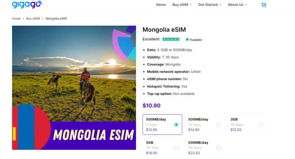 Mongolia esim of Gigago - Mongolia sim cards