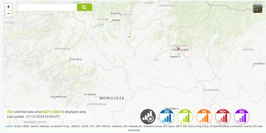 Mobicom coverage map in Mongolia (source: nperf)