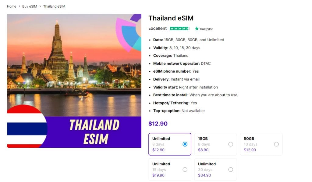 Thailand esim - alternative to pocket wifi thailand rental