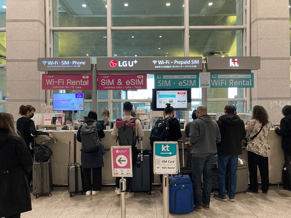 LG U+ and KT stands at Seoul Incheon airport
