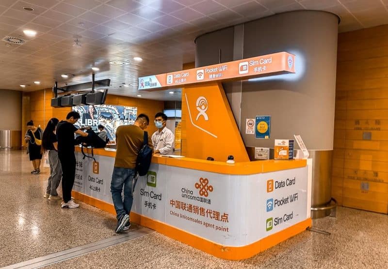 Kiosque de cartes SIM Chine à l'aéroport de Pékin