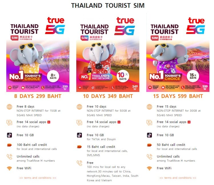 TrueMove H Tourist SIM packages