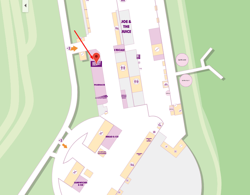 Relay map stores at Terminal 2 Departure at NCE airport