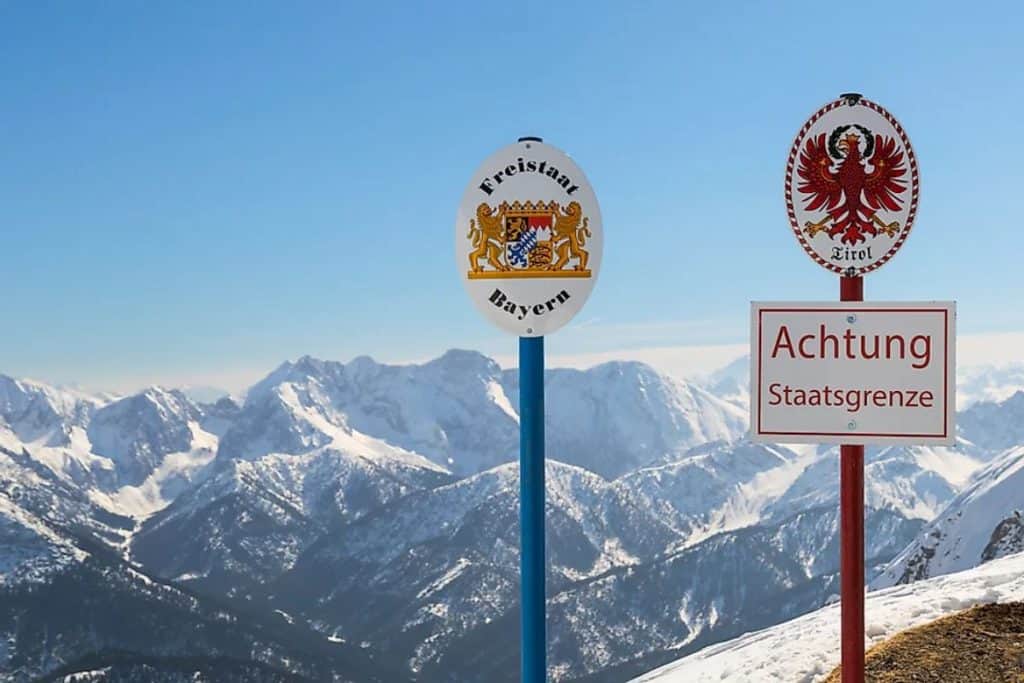 Sign of the boundary between Bavaria in Germany and Tyrol in Austria