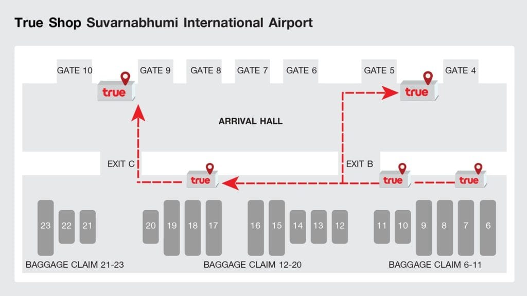 Map of True shop at BKK airport