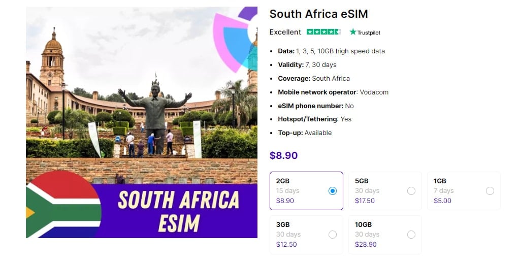 Gigago South Africa eSIM - alternative to South Africa SIM card