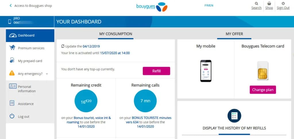 Official website of Bouygues offers online top up process