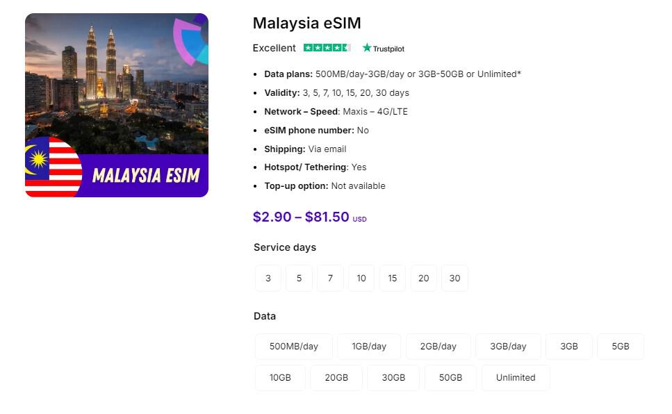 eSIM Malaysia by Gigago for tourists