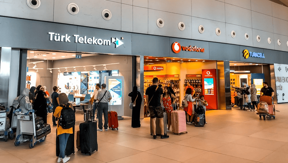 Booths of three carriers SIM card at Istanbul Airport