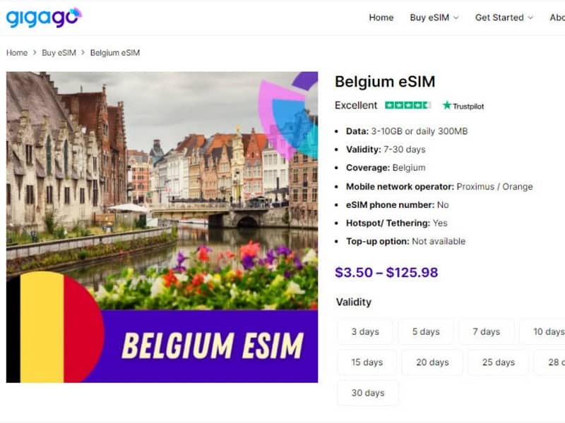 If visitors want to buy a Belgium eSIM, they can refer to the options at Gigago