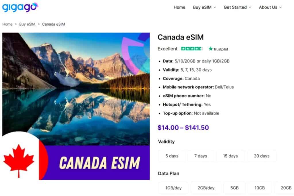 Gigago offers various competitive eSIM plans for Canada
