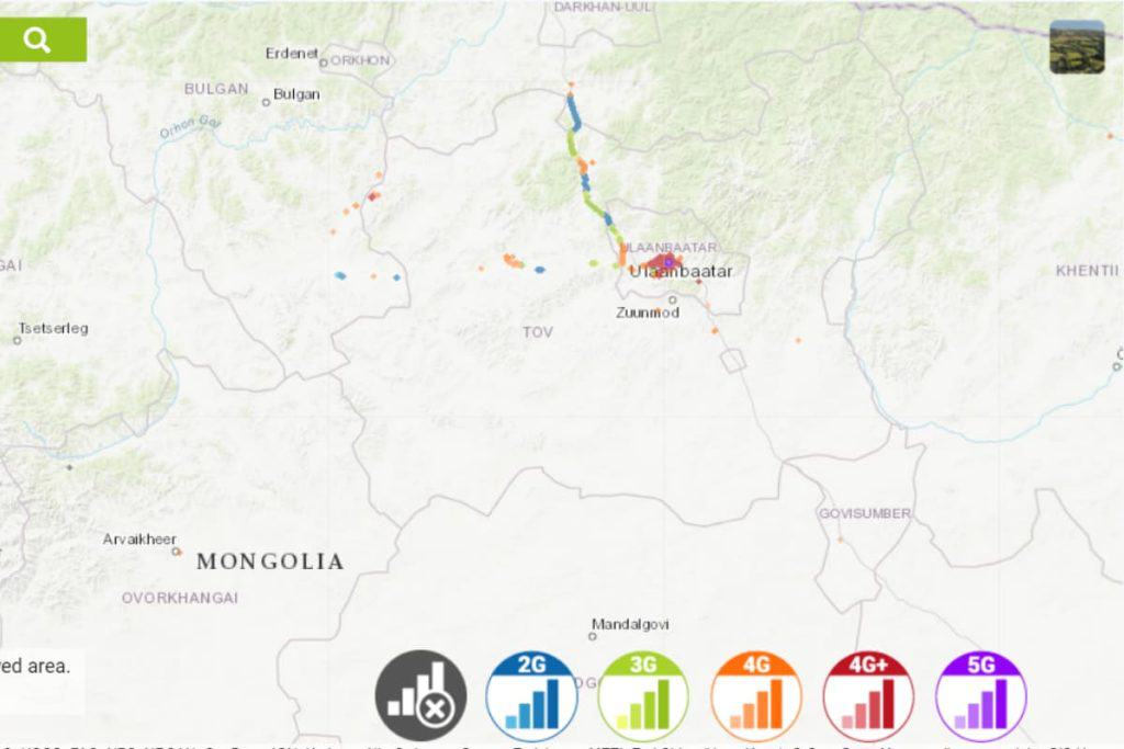 Coverage map of Mobicom in Mongolia. Source: nperf