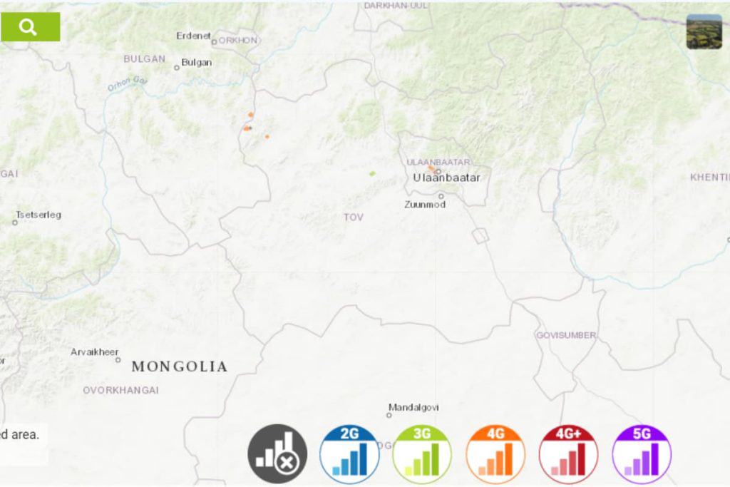 Coverage map of Unitel in Mongolia. Source: nperf