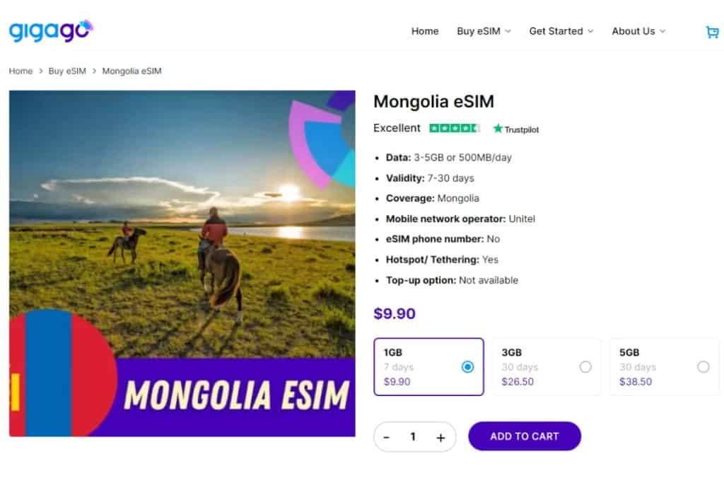Gigago Mongolia eSIM plans - way to get mobile internet in Mongolia