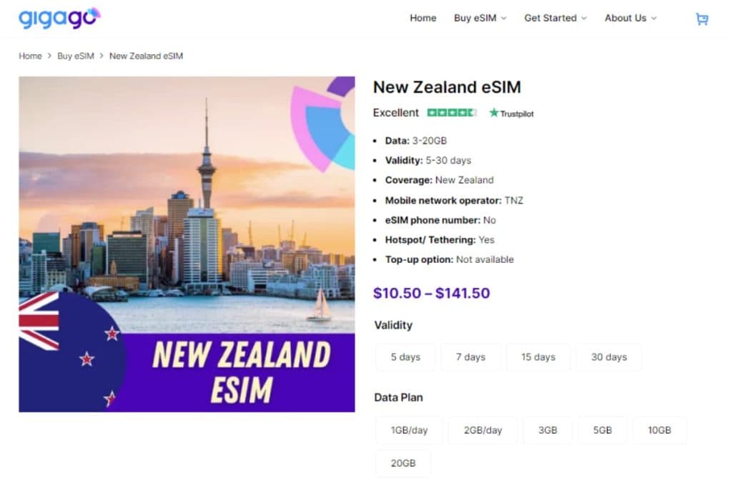 Gigago provides tourists with various affordable eSIM packages for New Zealand