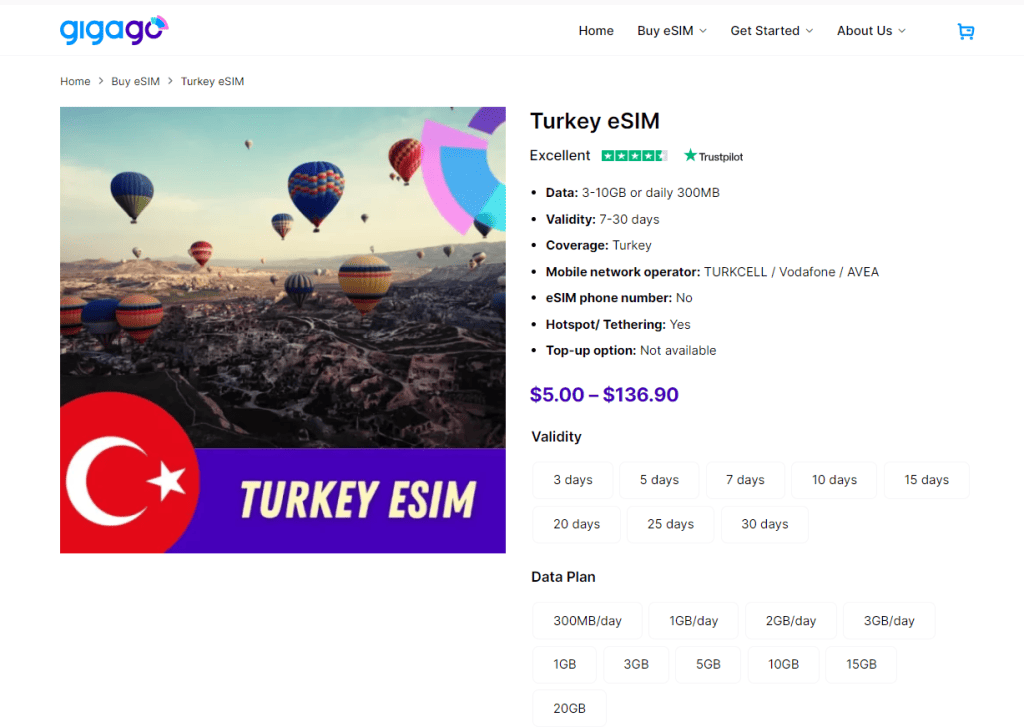 Access the mobile internet in Turkey by purchasing an eSIM at Gigago