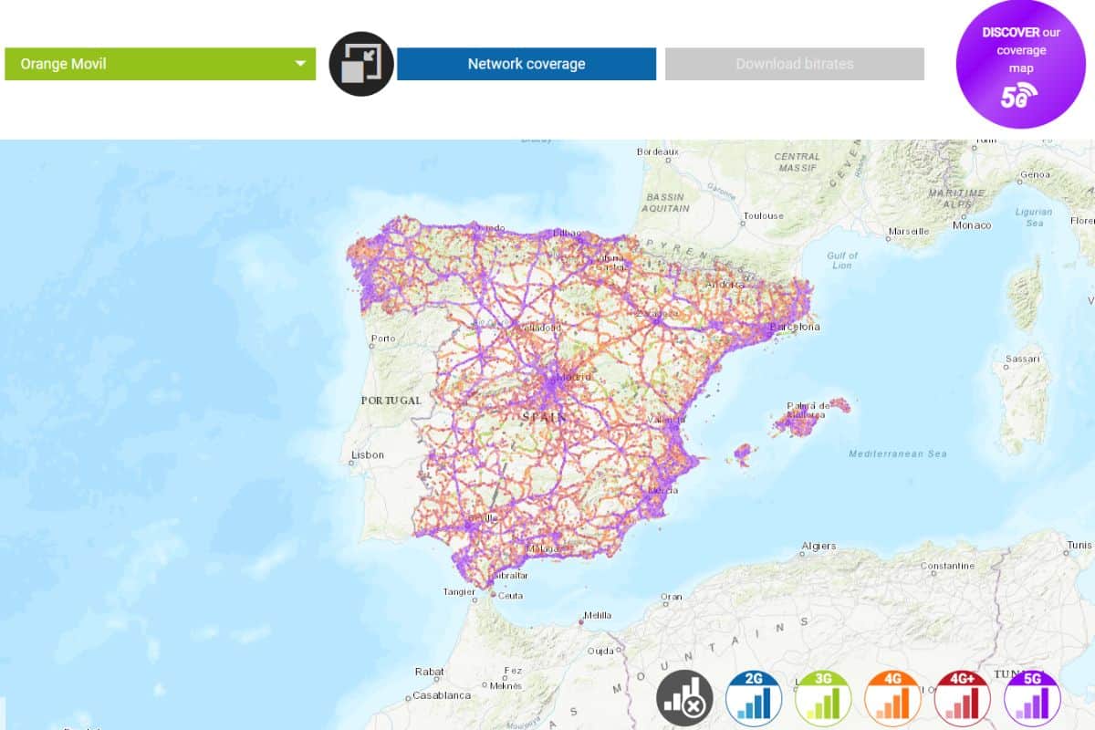 Orange coverage map in Spain 