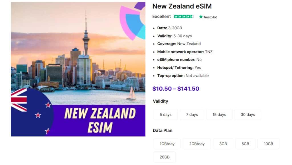 Gigago New Zealand eSIM - alternative to data roaming in New Zealand