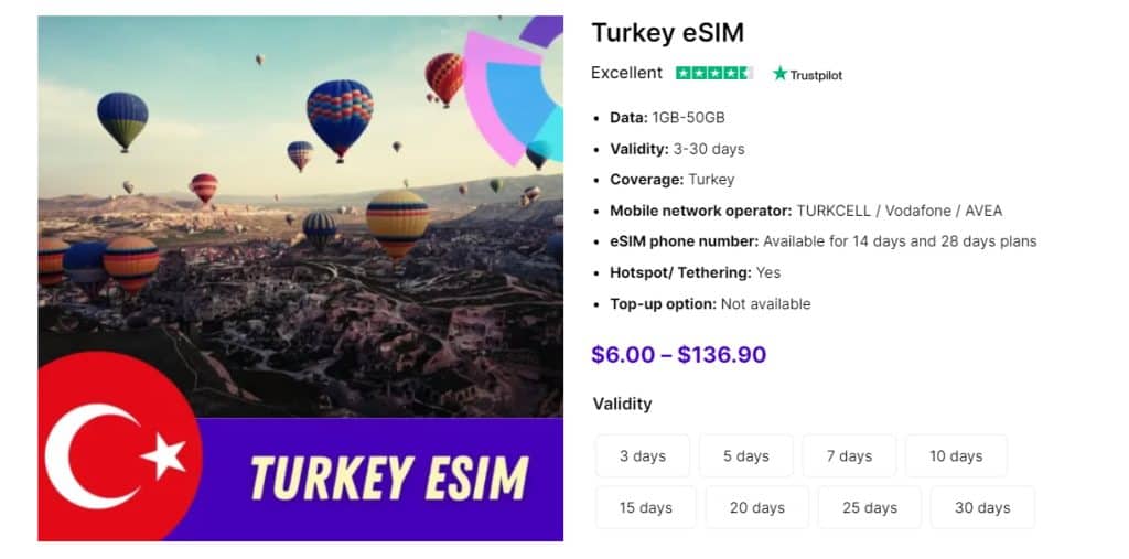 Gigago Turkey eSIM - alternative to roaming in Turkey