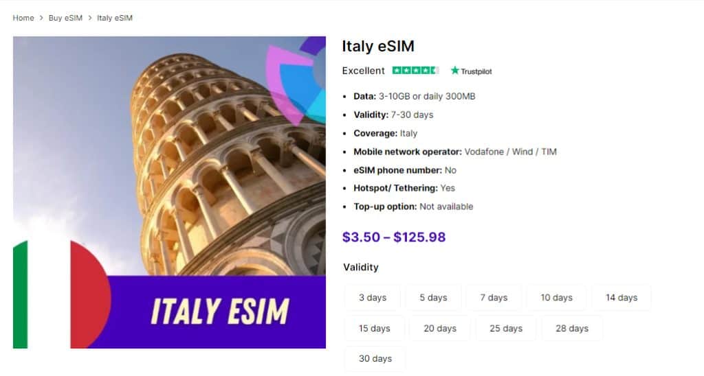 Gigago Italy eSIM - alternative to SIM cat Rome airport