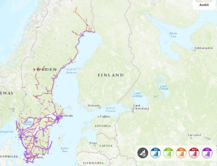 Telenor coverage map in Sweden
