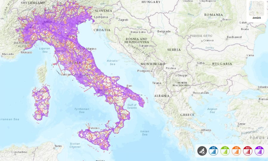 TIM coverage map in Italy