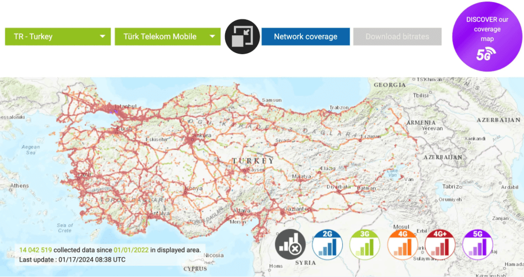 Network coverage in Turkey (Source: nPerf)