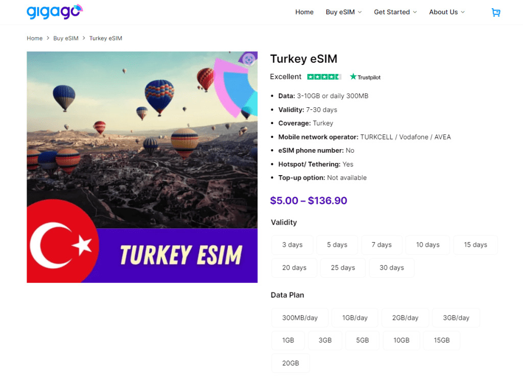 Turkey eSIM by Gigago
